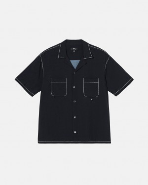 Camisas Stussy Contrast Pick Stitched Shirt Hombre Negras Chile | FWV-2129