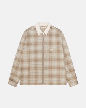 Camisas Stussy Frank Plaid Zip Shirt Hombre Marrones Chile | EIB-1164