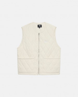 Chaleco Stussy Diamond Acolchado Vest Hombre Creme Chile | CUB-8464