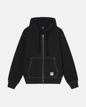 Sudadera con Capucha Stussy Double Face Label Zip Hoodie Hombre Negras Chile | VVE-1408