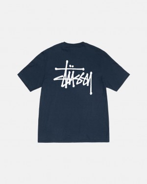 Camiseta Stussy Basic Stussy Tee Hombre Azul Marino Chile | RQV-2644