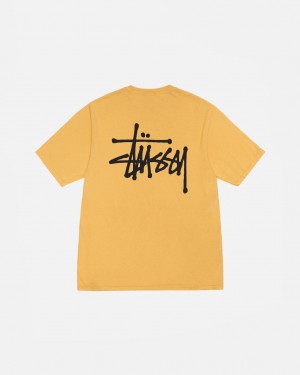 Camiseta Stussy Basic Stussy Tee Pigment Dyed Hombre Amarillo Chile | ZZE-7798