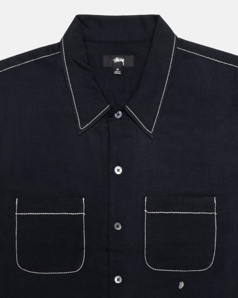 Camisas Stussy Contrast Pick Stitched Shirt Hombre Negras Chile | FWV-2129