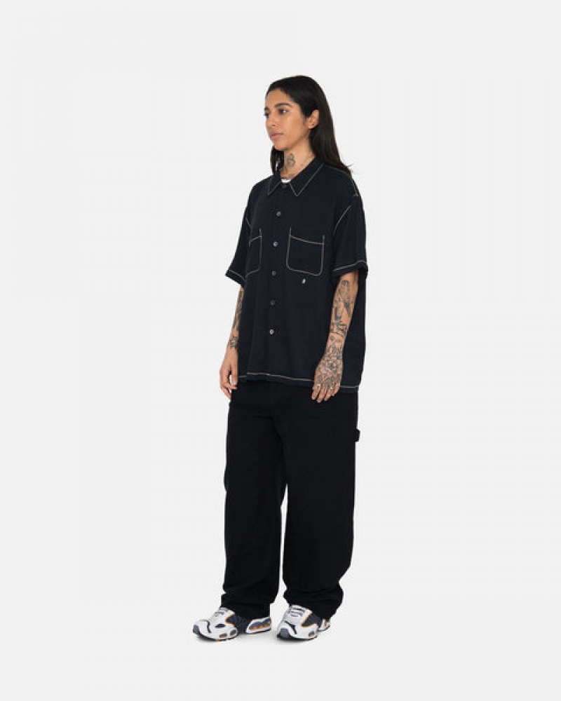 Camisas Stussy Contrast Pick Stitched Shirt Hombre Negras Chile | FWV-2129