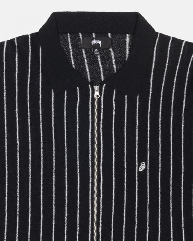 Camisas Stussy Light Weight Ls Zip Polo Hombre Negras Chile | XPF-6528