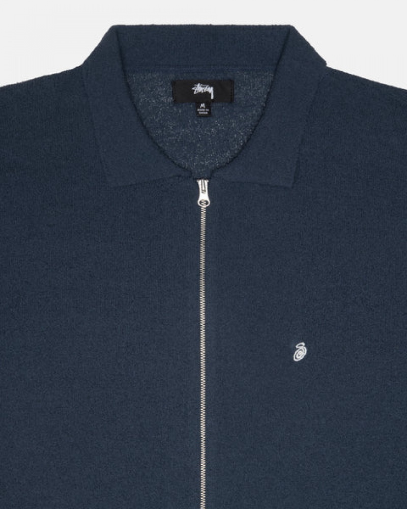 Camisas Stussy Light Weight Ls Zip Polo Hombre Azul Marino Chile | VGP-4397