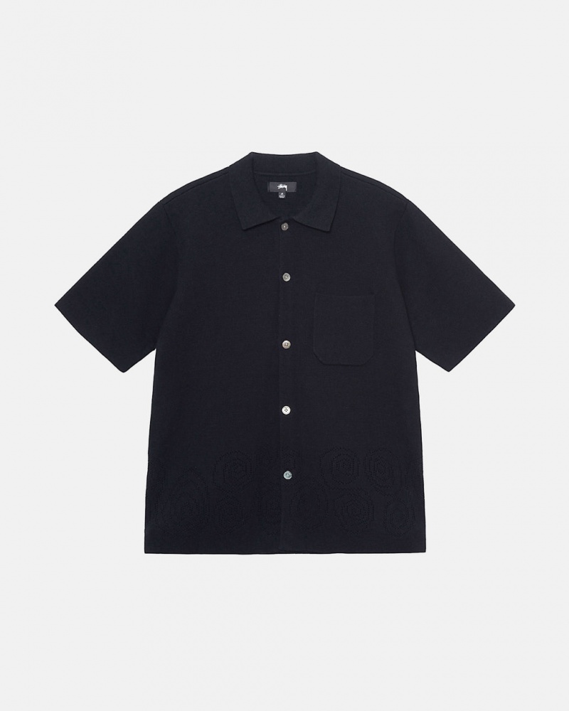 Camisas Stussy Perforated Swirl Knit Shirt Hombre Negras Chile | ZDK-5934