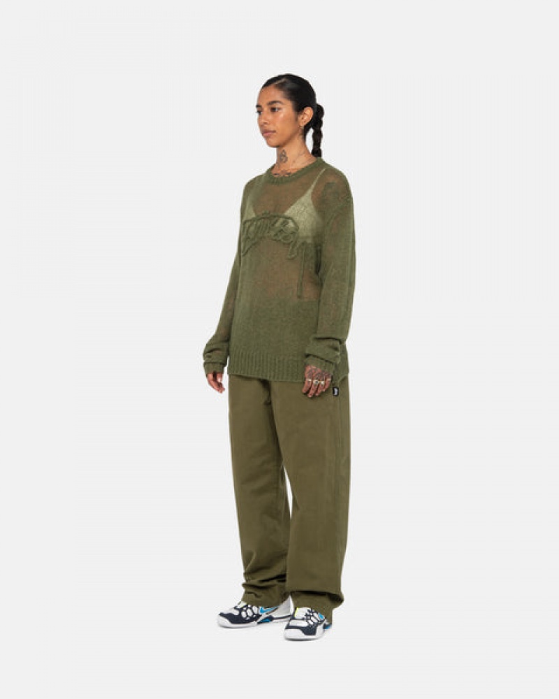 Pantalon Stussy Beach Pant Brushed Algodon Mujer Verde Oliva Chile | LOH-4409