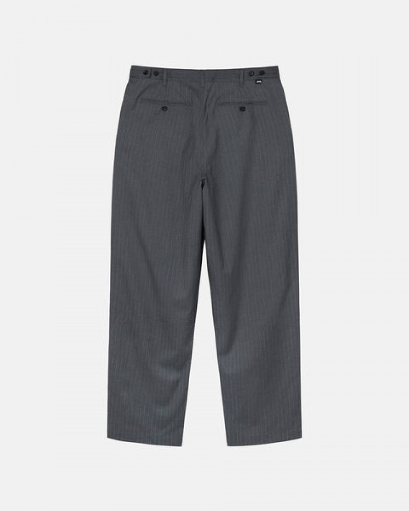 Pantalon Stussy Stripe Volume Plisado Trouser Hombre Gris Chile | ITV-3460