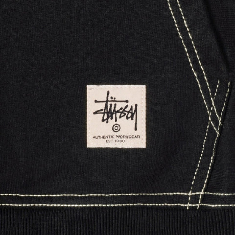 Sudadera con Capucha Stussy Contrast Stitch Label Hoodie Hombre Negras Chile | RRK-5941