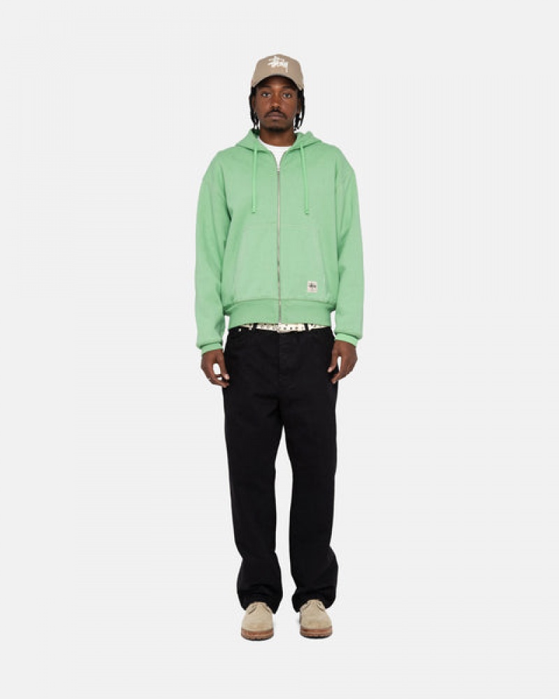 Sudadera con Capucha Stussy Double Face Label Zip Hoodie Hombre Verde Chile | IUR-7177