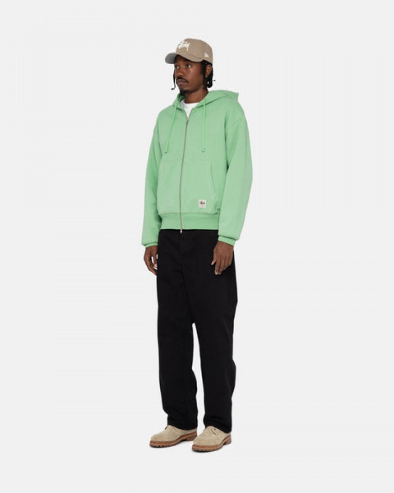 Sudadera con Capucha Stussy Double Face Label Zip Hoodie Hombre Verde Chile | IUR-7177