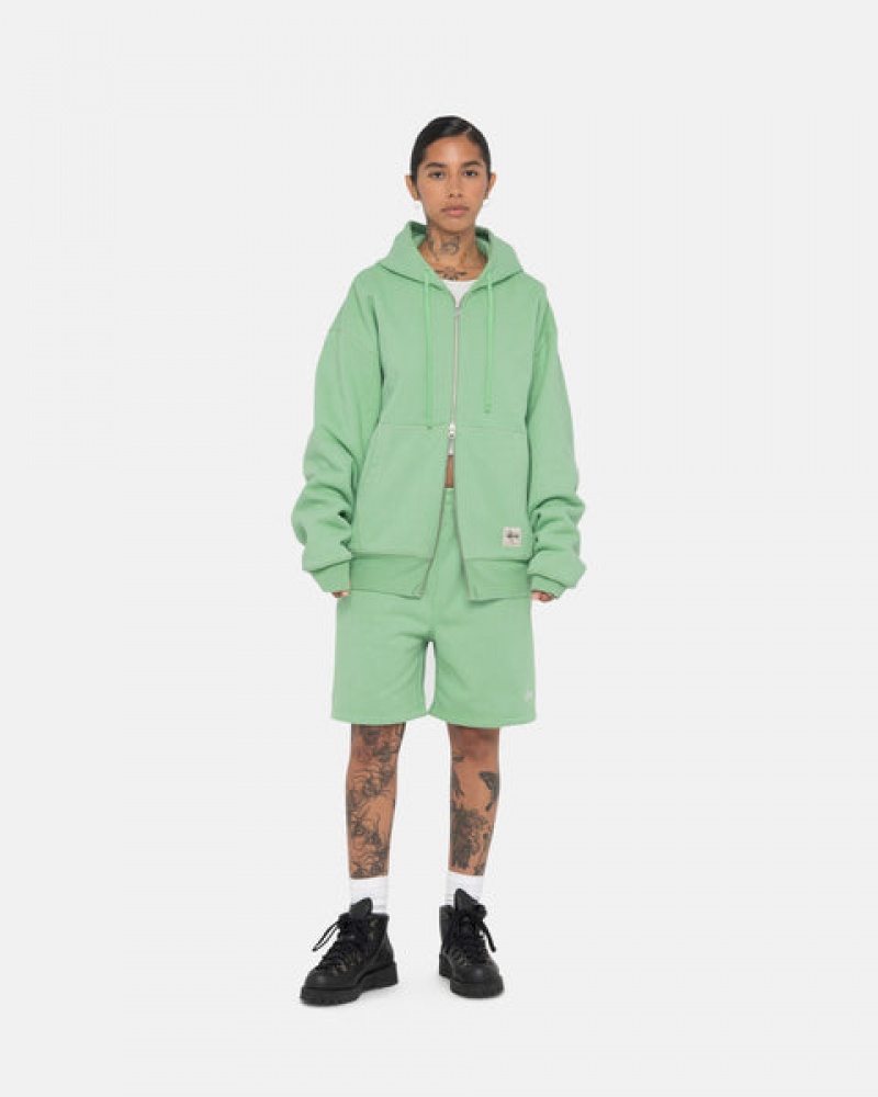 Sudadera con Capucha Stussy Double Face Label Zip Hoodie Hombre Verde Chile | IUR-7177