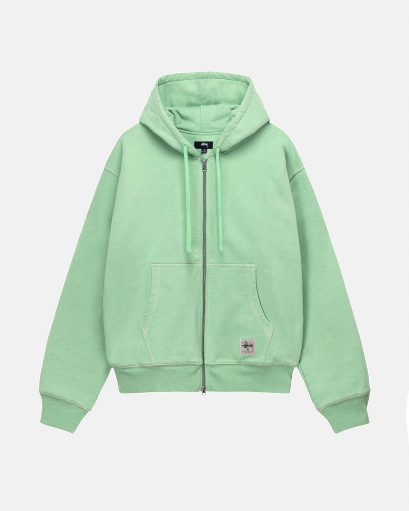 Sudadera con Capucha Stussy Double Face Label Zip Hoodie Hombre Verde Chile | IUR-7177