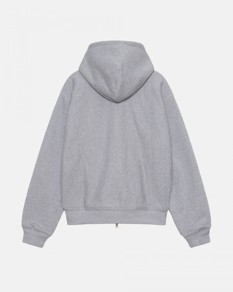 Sudadera con Capucha Stussy Double Face Label Zip Hoodie Hombre Gris Chile | WAA-1735