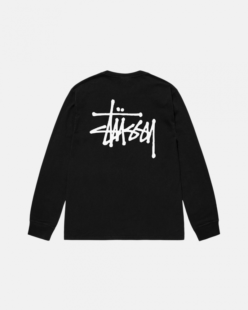 Camiseta Stussy Basic Stüssy Pigment Dyed Ls Tee Hombre Negras Chile | XJU-6962