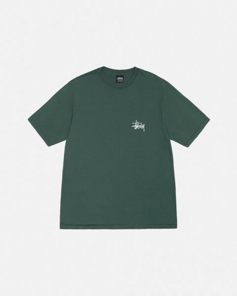 Camiseta Stussy Basic Stussy Tee Pigment Dyed Hombre Verde Chile | LXW-3672