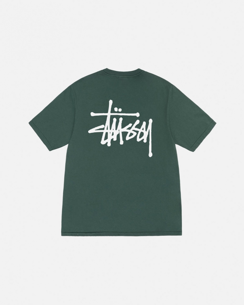 Camiseta Stussy Basic Stussy Tee Pigment Dyed Hombre Verde Chile | LXW-3672