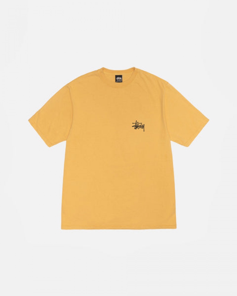 Camiseta Stussy Basic Stussy Tee Pigment Dyed Hombre Amarillo Chile | ZZE-7798