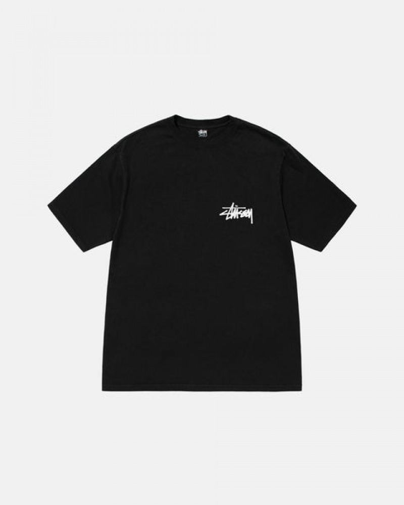 Camiseta Stussy Old Phone Tee Pigment Dyed Hombre Negras Chile | IIT-1926