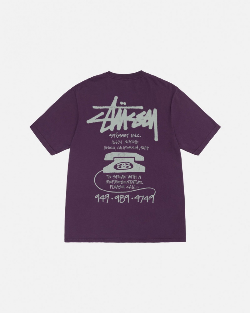 Camiseta Stussy Old Phone Tee Pigment Dyed Hombre Moradas Chile | WFT-4013